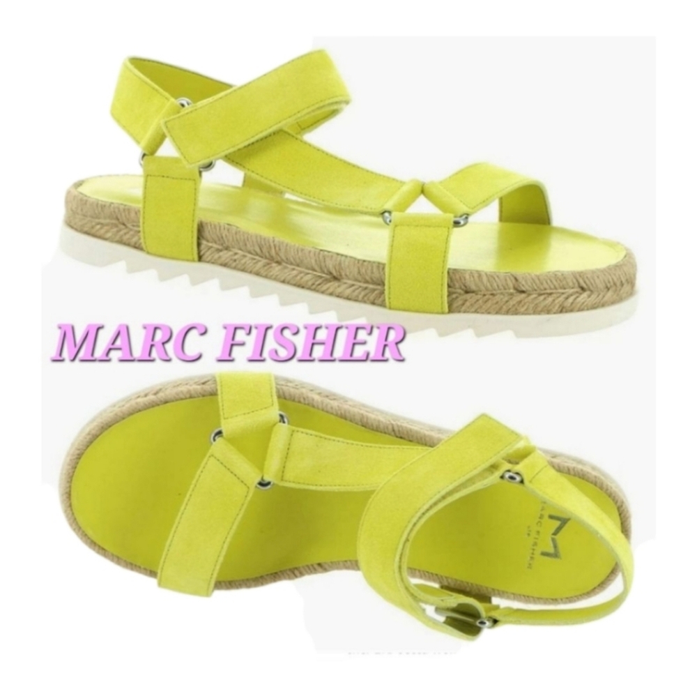 Marc Fisher Jecca Strappy spadrille Sandal Neon Yellow Suede Shoes